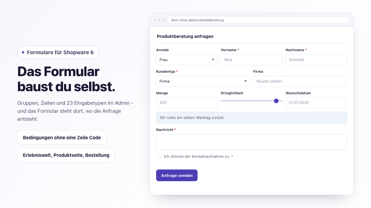 Formular Manager für Shopware