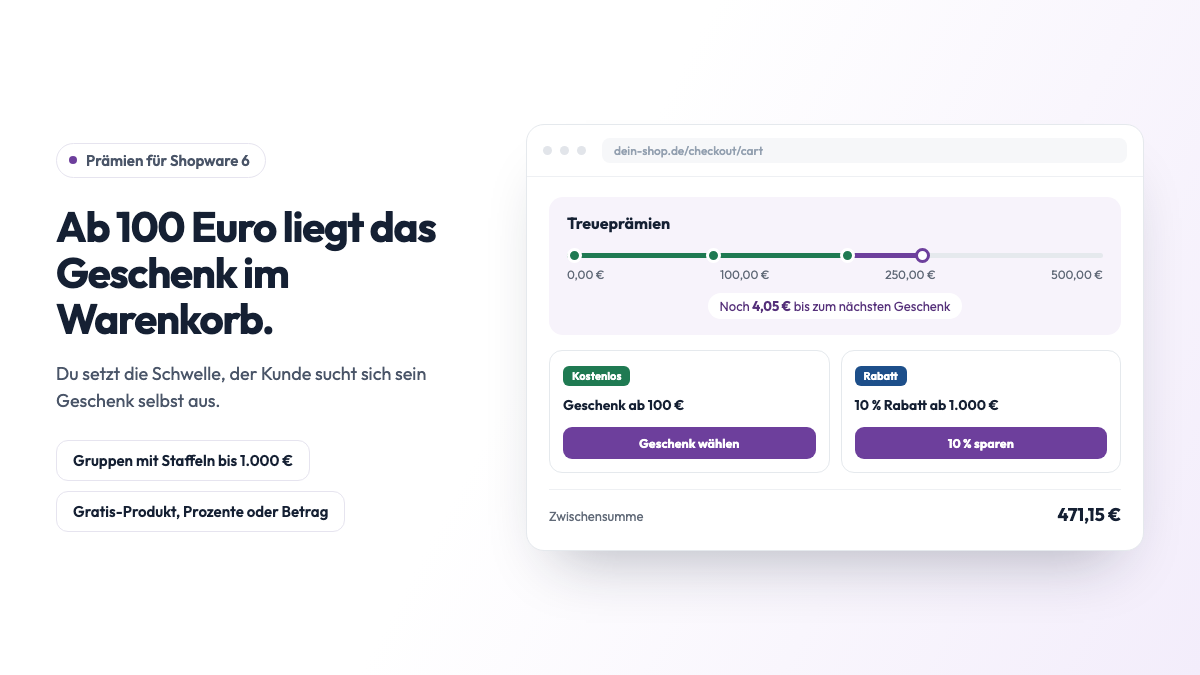 Prämien, Geschenke und Gratis-Produkte für Shopware