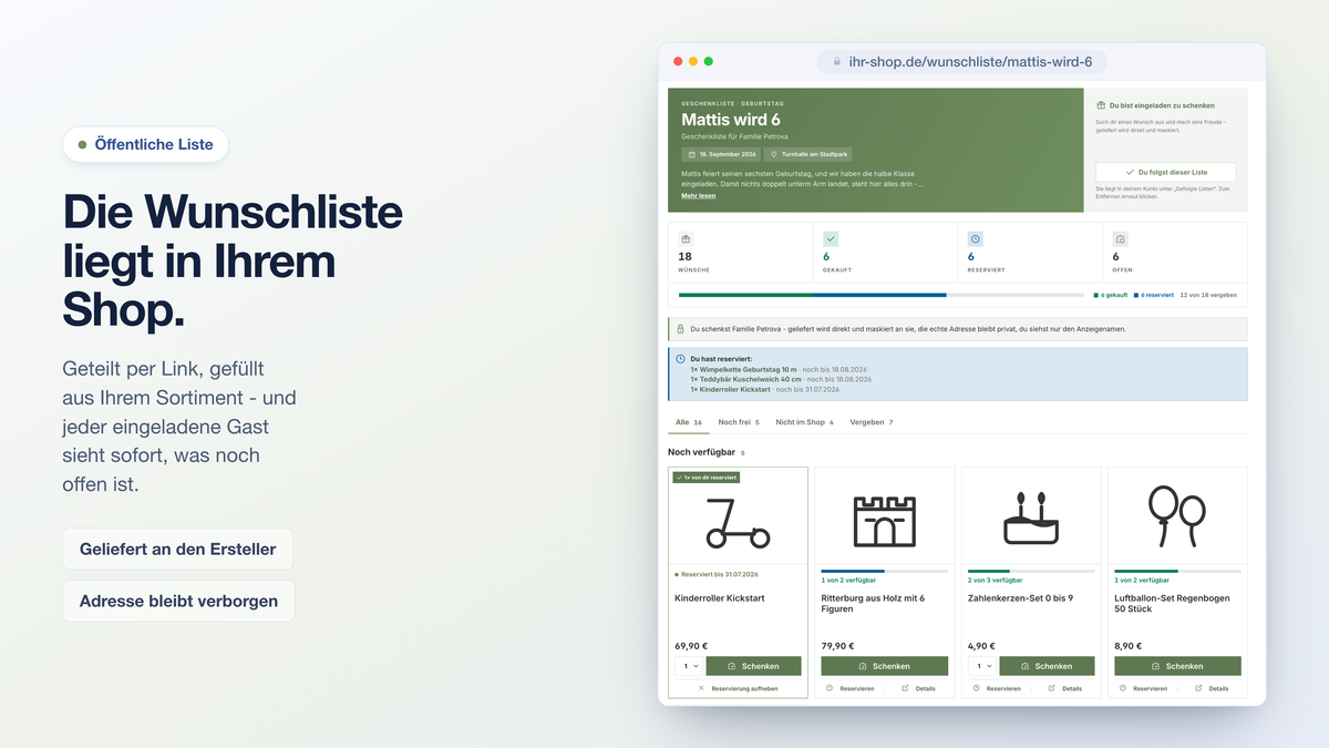 Geschenkliste & Wunschliste für Shopware