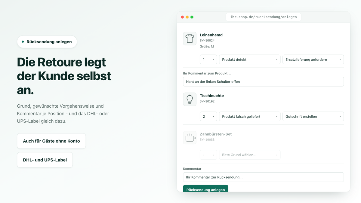 Rücksendungen & Retouren für Shopware