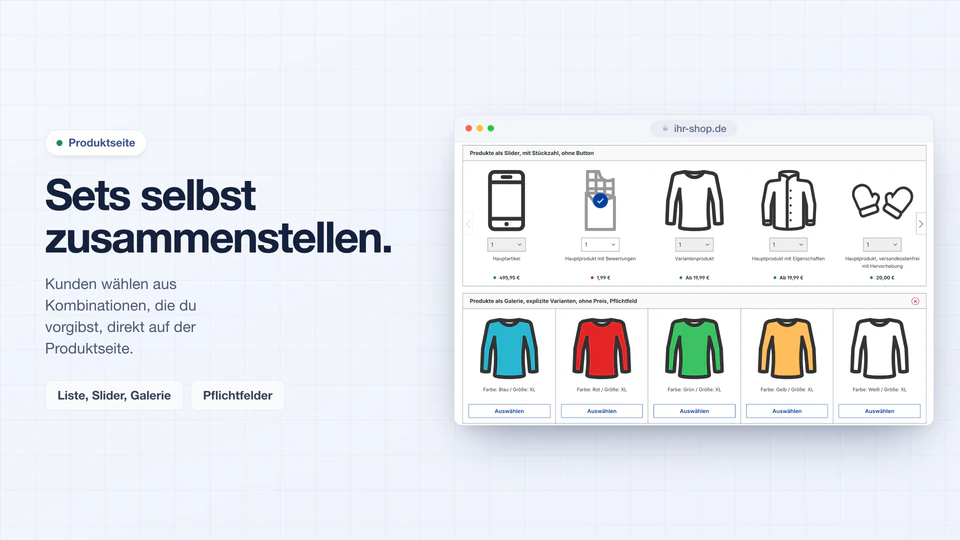 Vorschau Produkt-Konfigurator für Sets